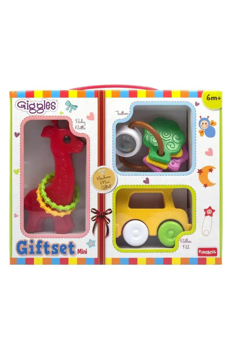 Giggles Baby Toys Giftset (Multicolor) - Pack of 3 (Rattle, Teether, Vehicle)