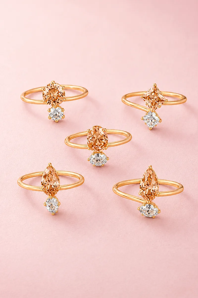 Gold Plated Glossy Finish Rings - Set of 5