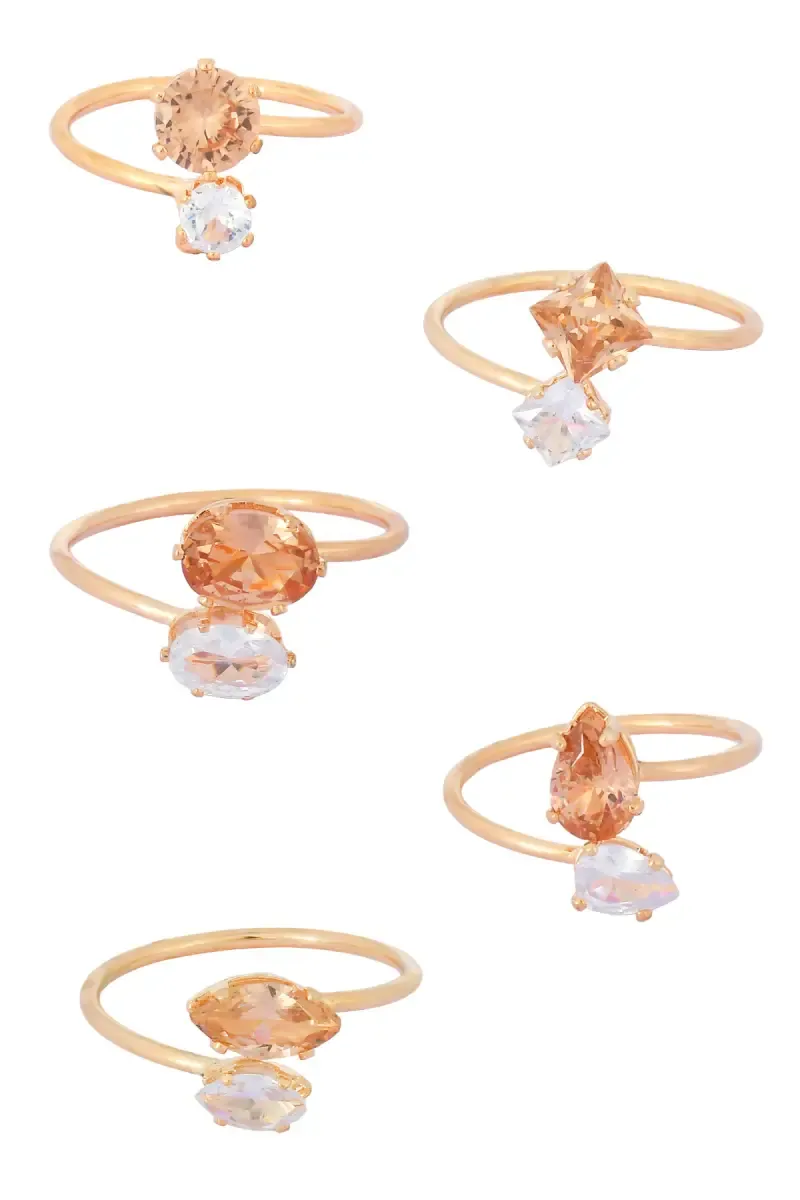 Gold Plated Glossy Finish Rings - Set of 5