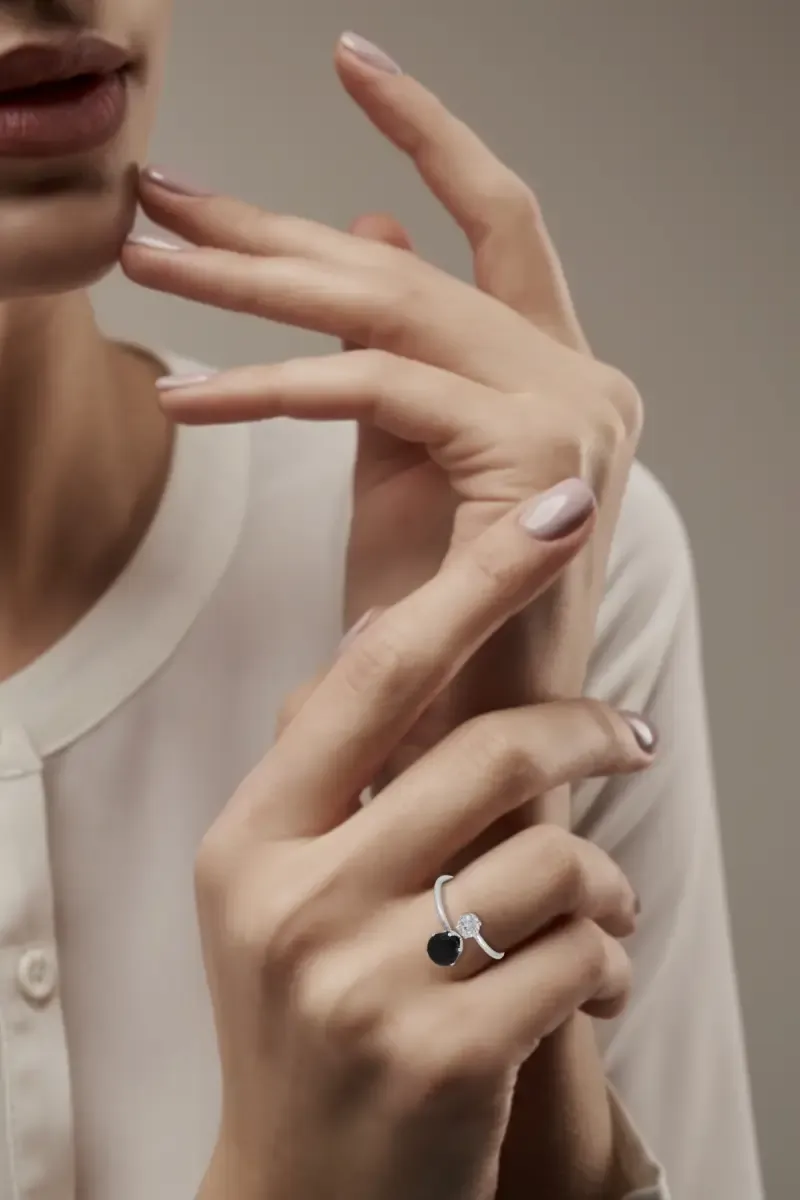 Black Stone Glossy Finish Rings - Set of 5