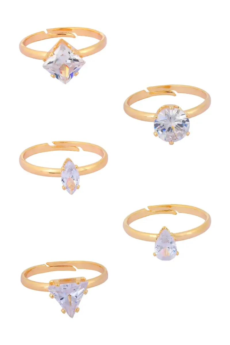 White Zircon Gold Plated Rings - Set of 5