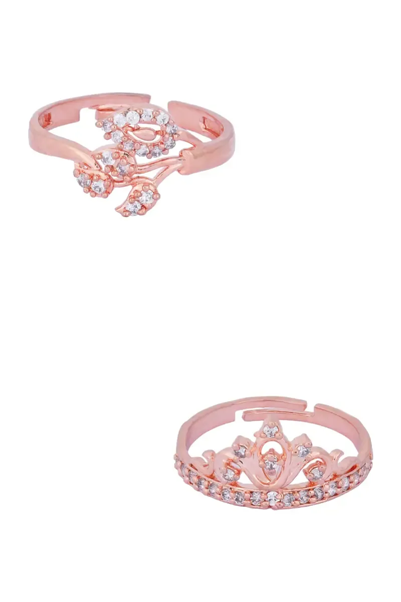 Leaf & Crown Shaped Adjustable Rings for Girls & Women - Set of 2