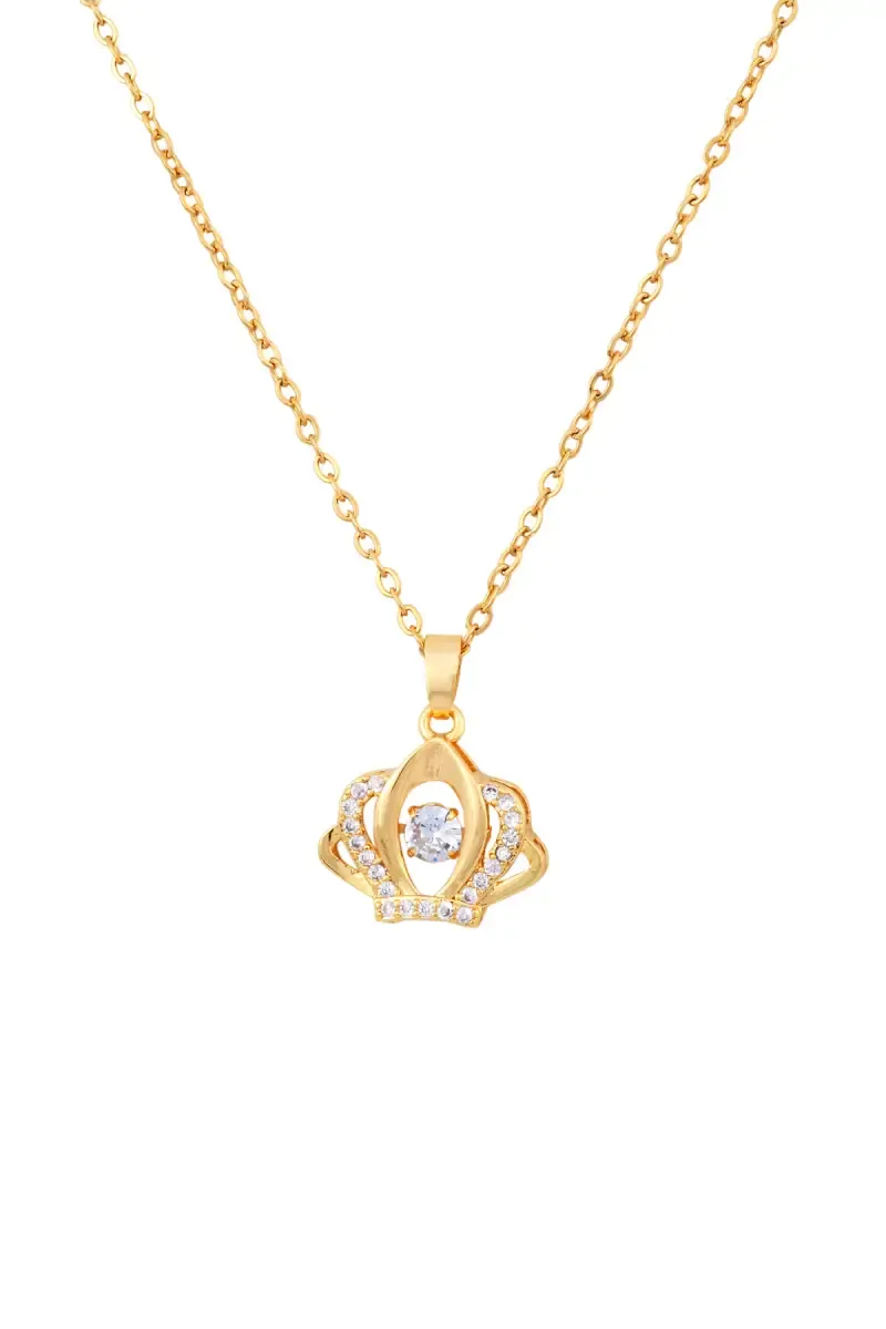 Gold Plated Crown Pendant Chain for Women
