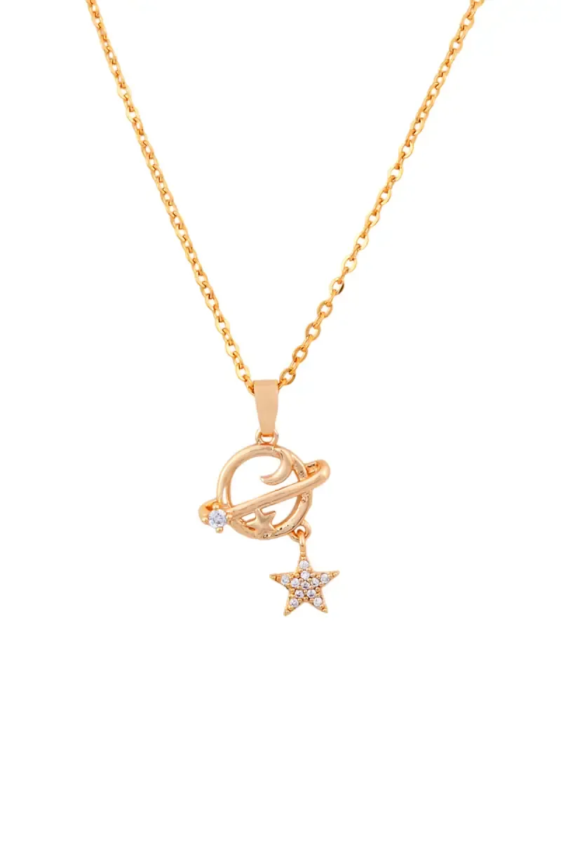 Cubic Zirconia Earth and Star Pendant Chain for Women