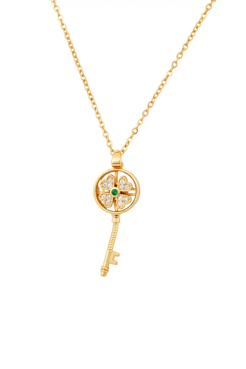 Key Shape Rotating Flower Pendant Chain for Women