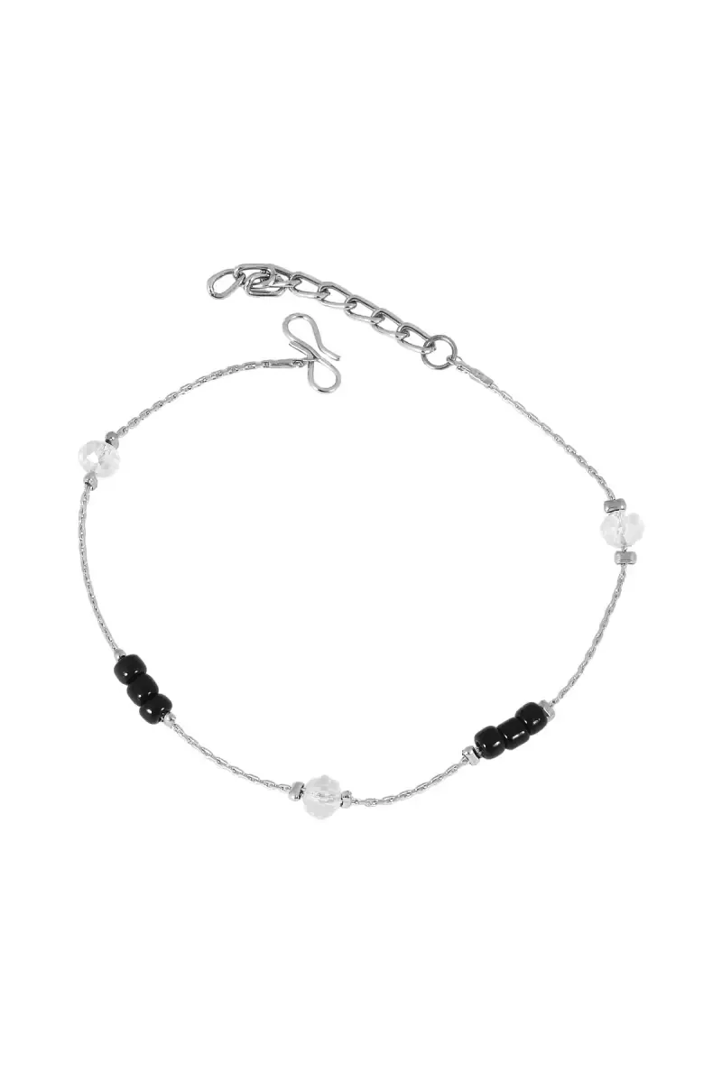 Silver Plated Black Beads Anklets for Women and Girls