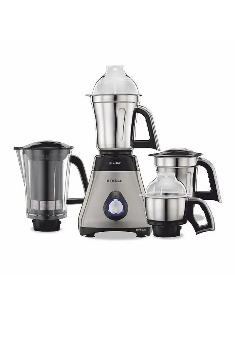 Preethi Steel Supreme MG208 750 W Mixer Grinder with 3 Jars & Extractor Juicer Jar (Silver & Black)