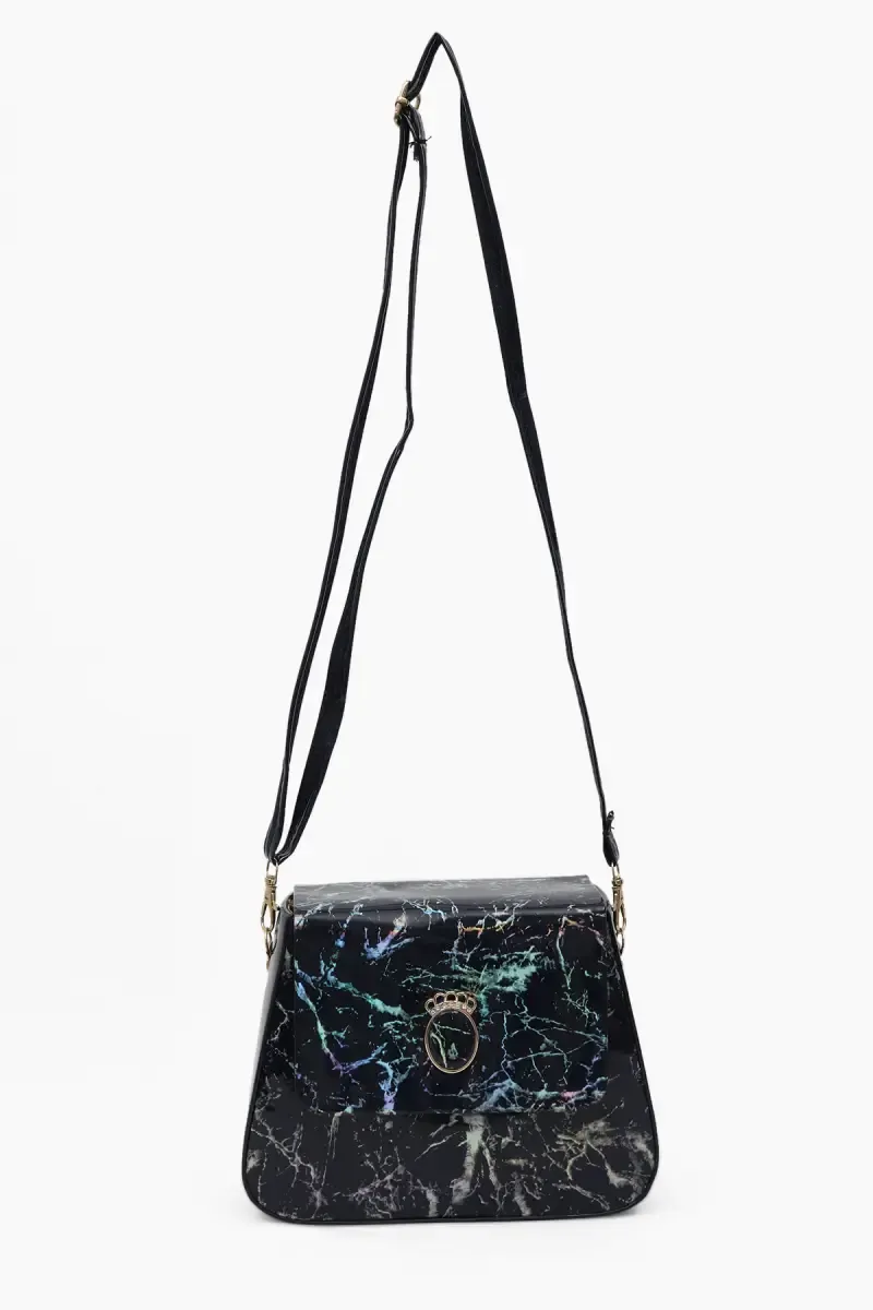 Marble printed Box Sling Bag for Girls 013060NAVBLU