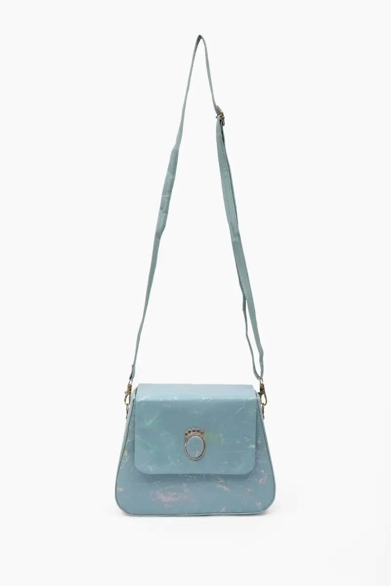 Marble printed Box Sling Bag for Girls 013060SKYBLU