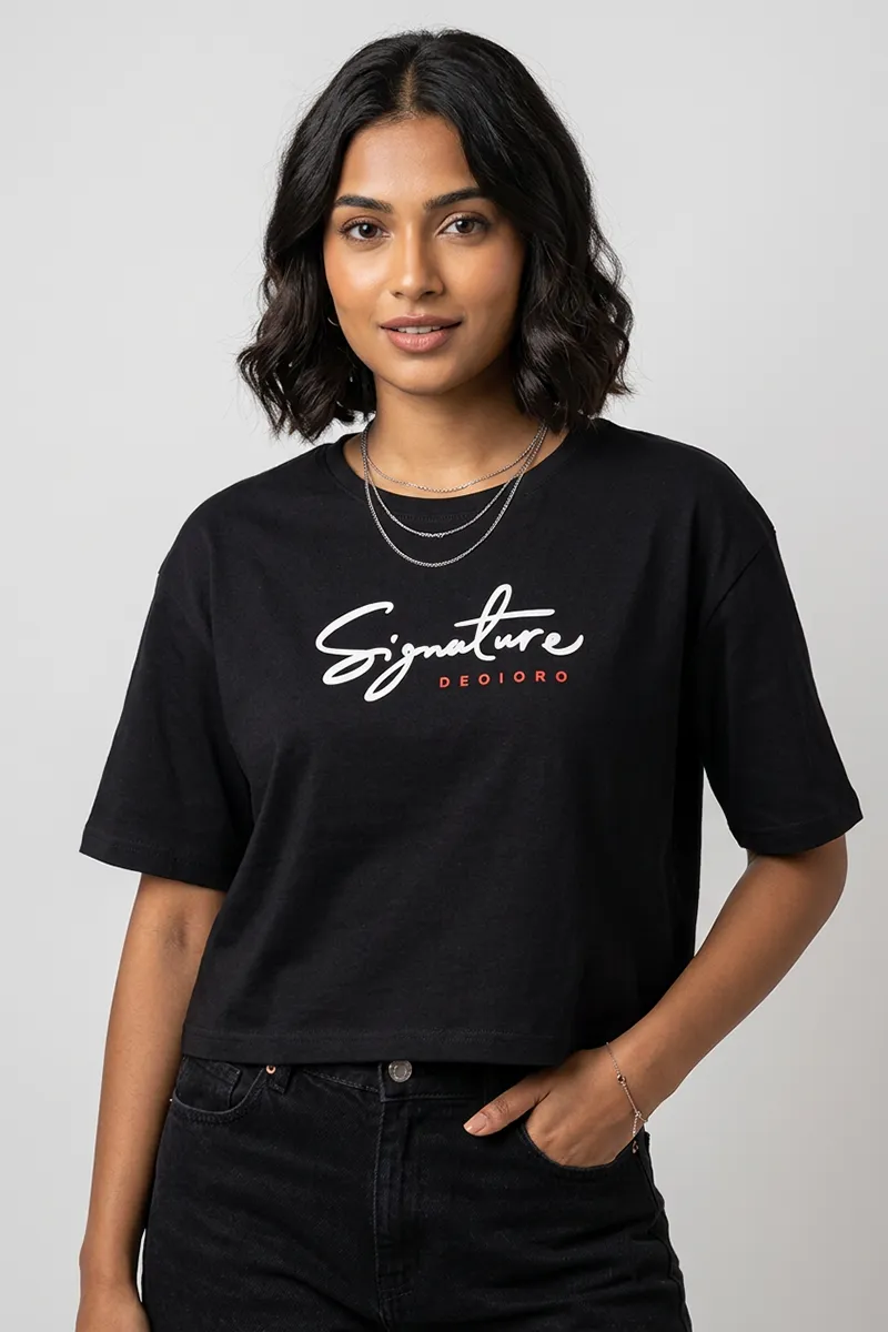 Cotton Blend Typographic Printed T-Shirt for Women 013096LBLA