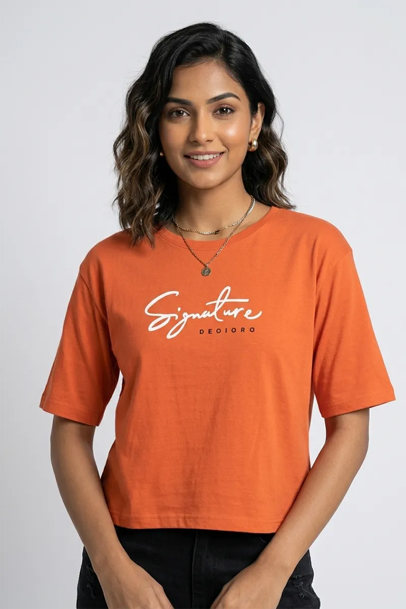 Cotton Blend Typographic Printed T-Shirt for Women 013096XLORA