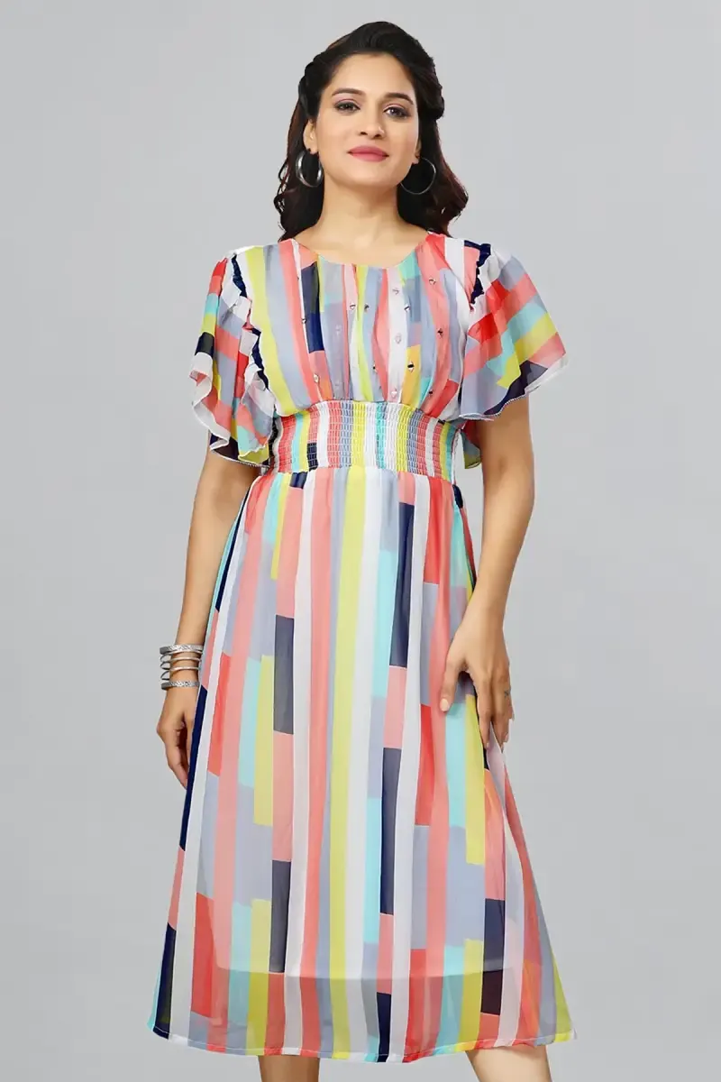 Women's Georgette Geometric Printed Western Dress