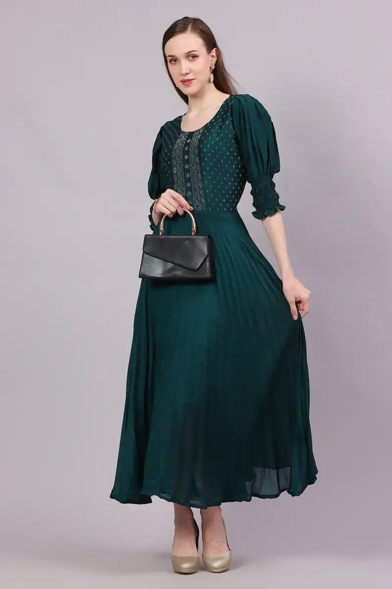 Art Silk Embellished Flared Gown for Women 013250LDARGRE