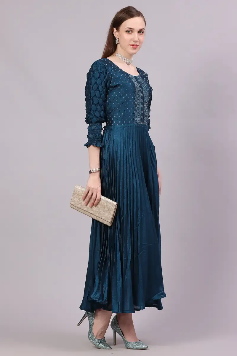 Art Silk Embellished Flared Gown for Women 013250XXLBLU