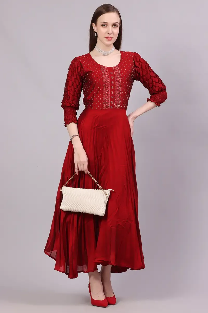 Art Silk Embellished Flared Gown for Women 013250XXLRED