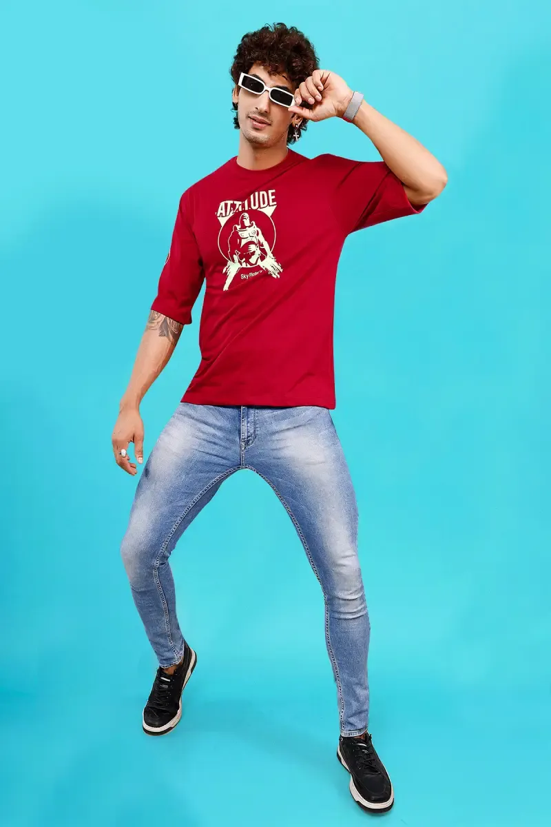 Men's Printed Drop Shoulder T-shirt 013260LRED