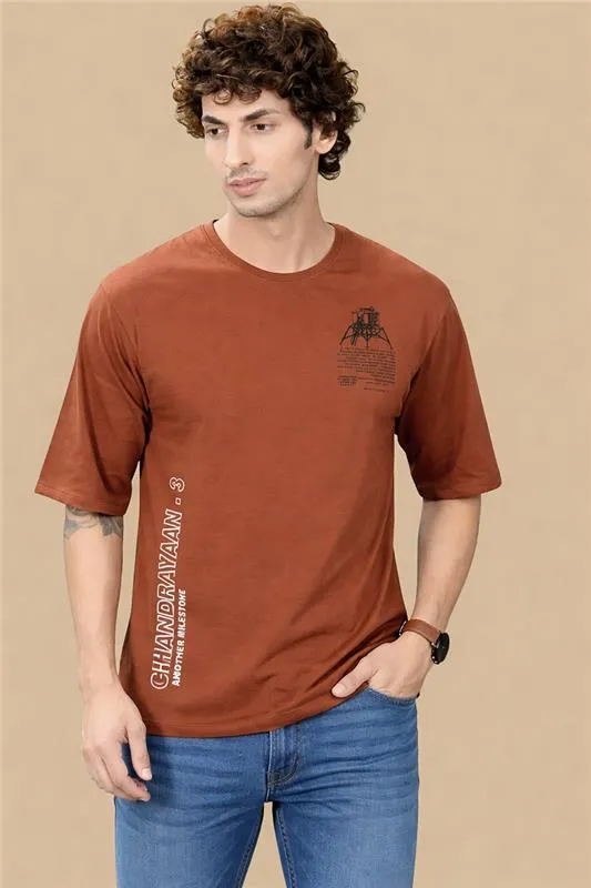 Printed Cotton Drop Shoulder T-shirt for Men 013266XXLBRO