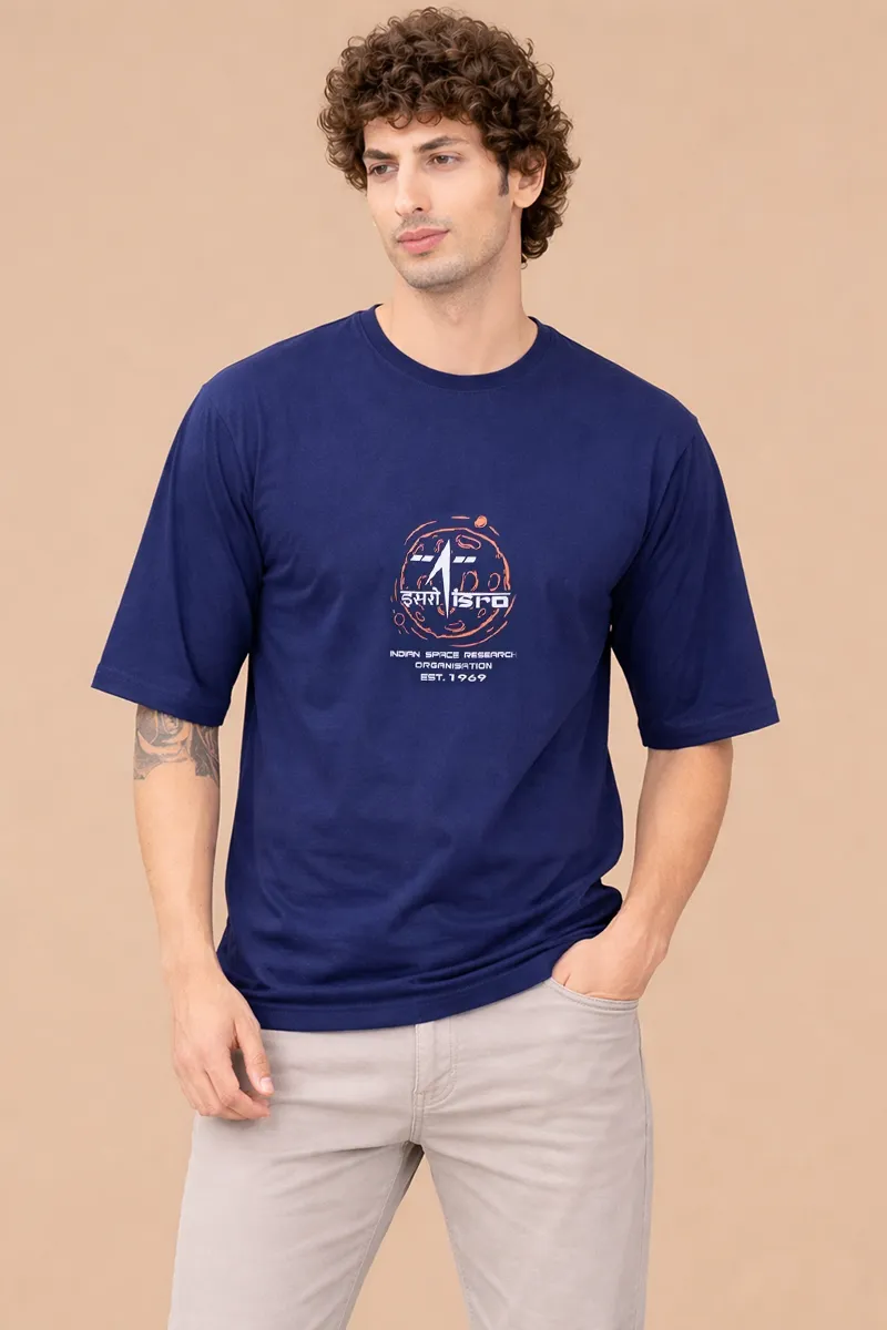 Printed Cotton Drop Shoulder T-shirt for Men 013278XXLDARBLU