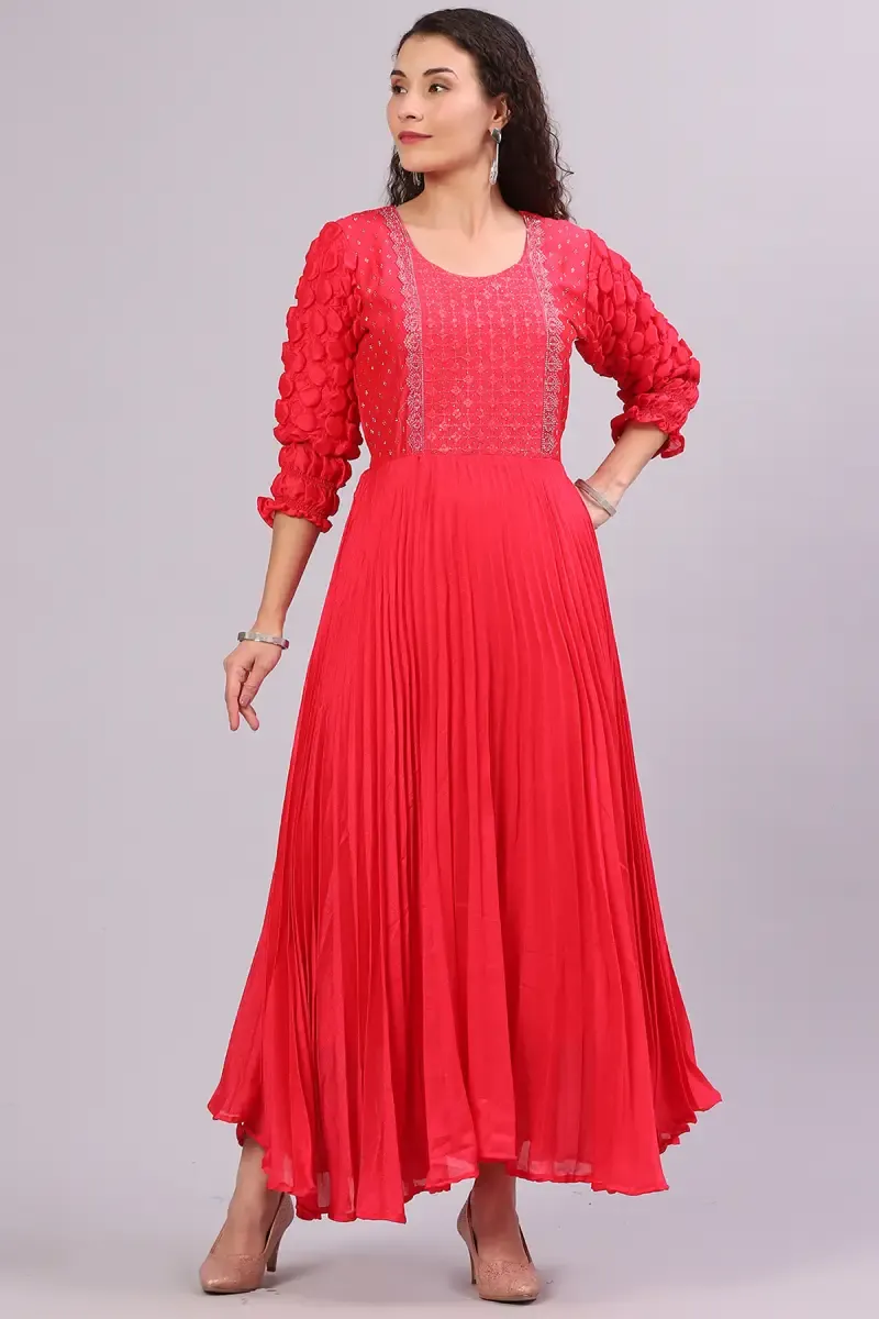 Art Silk Embellished Flared Gown for Women