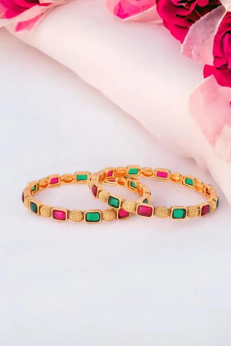 Gold Plated Traditional Bangles for Women - Set of 2