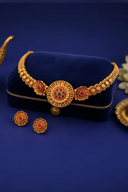 Gold Plated Floral Design Choker Set for Women