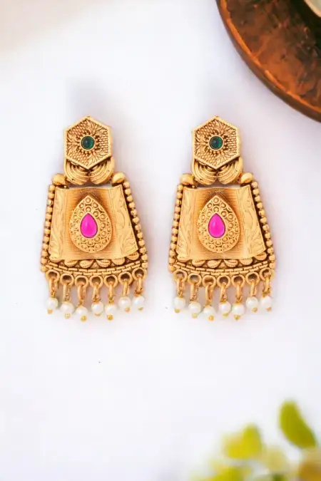 Traditional Gold Plated Dangle Earrings for Girls & Women