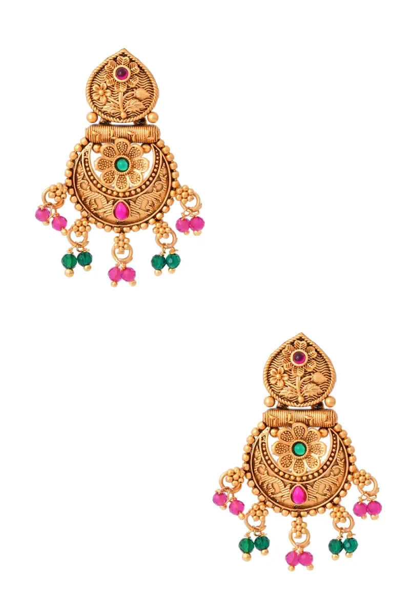 Gold Plated Floral Chand Bali Earrings for Girls & Women