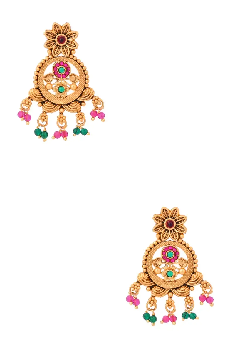 Gold Plated Floral Chand Bali Earrings for Girls & Women