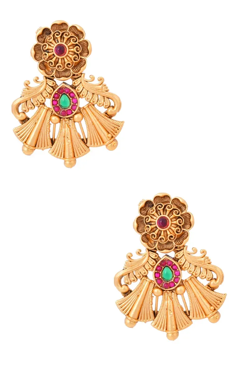 Gold Plated Floral Chand Bali Earrings for Girls & Women