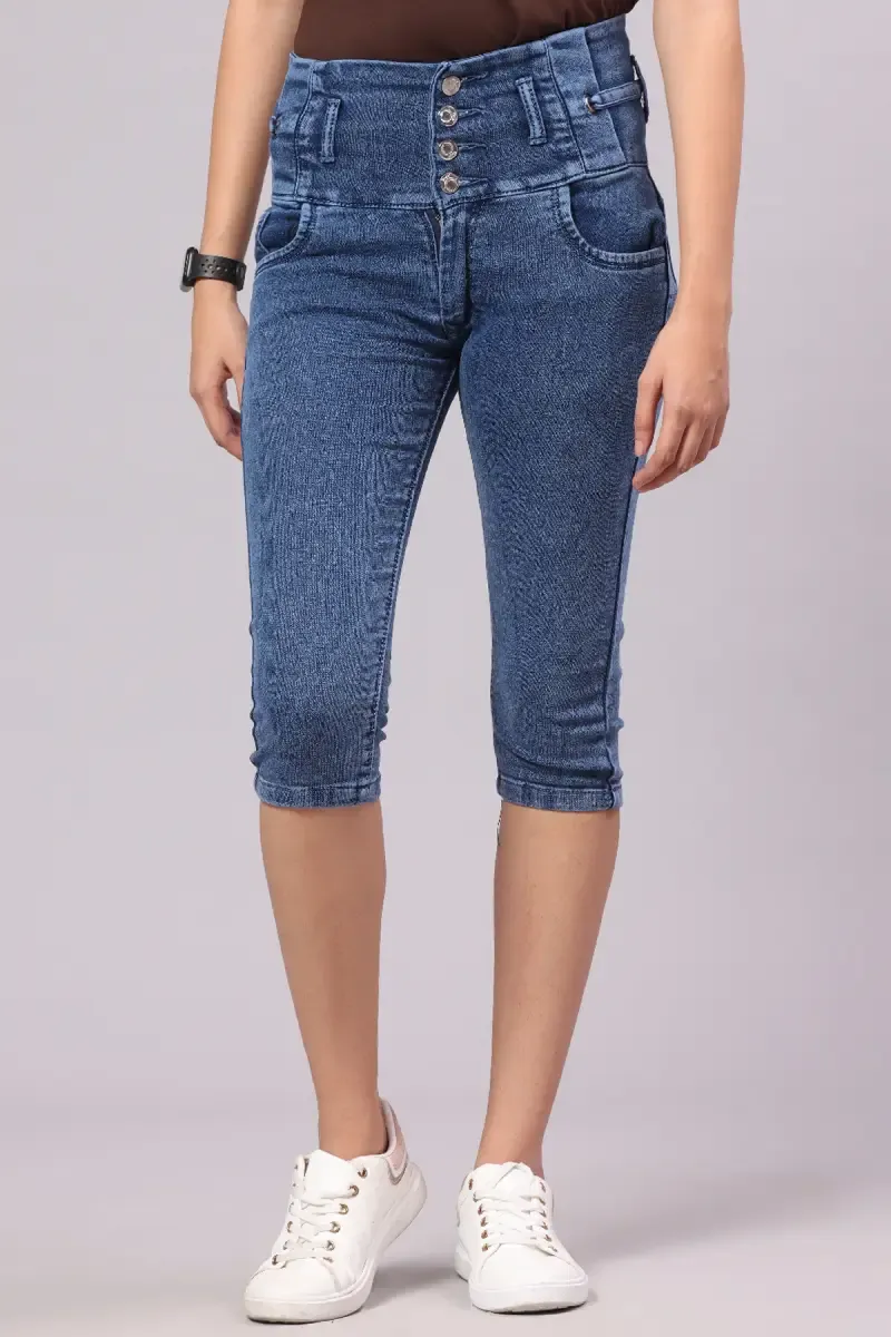 Denim Solid Capri for Women 013448BLU32