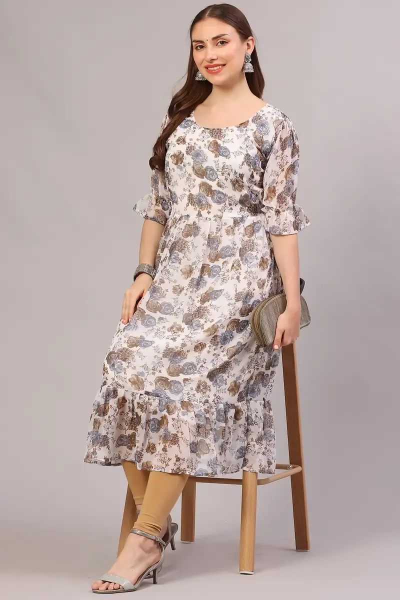 Georgette Floral Printed Flared Kurti for Women