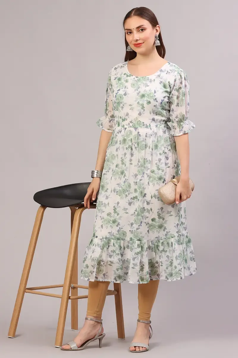 Georgette Floral Printed Flared Kurti for Women