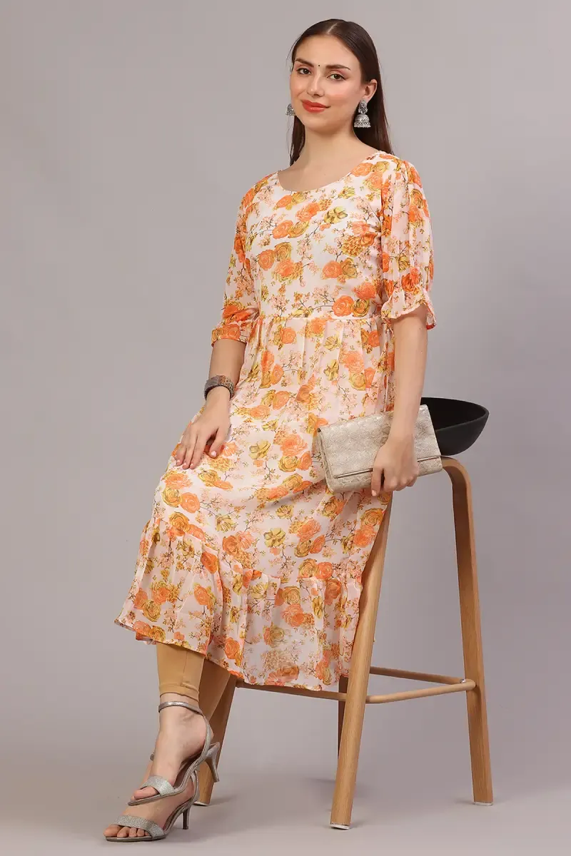 Georgette Floral Printed Flared Kurti for Women 013509XXLORA
