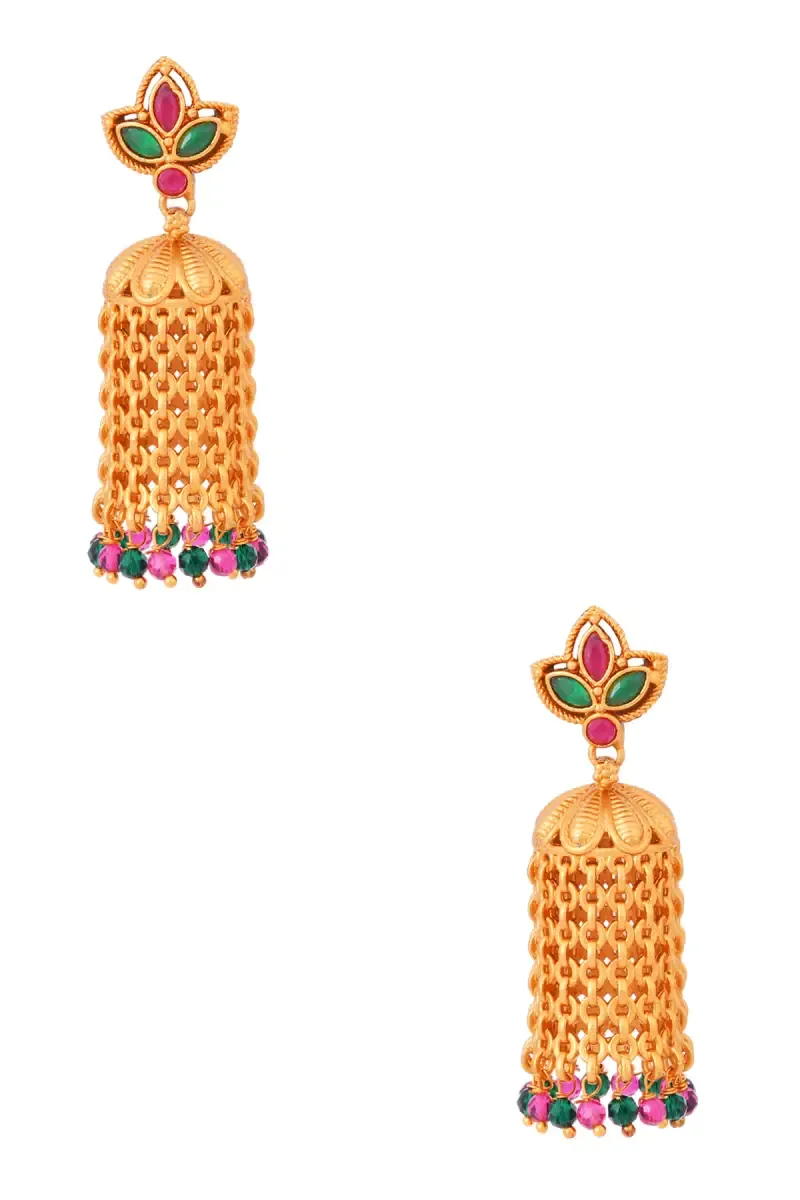 Elegant Gold Chain Tassel Jhumki Earrings for Girls & Women