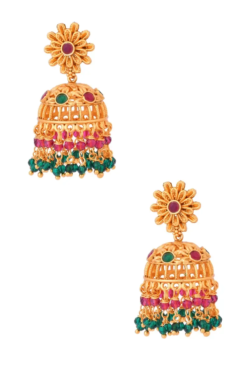 Gold Plated Floral Jhumki Earrings for Women