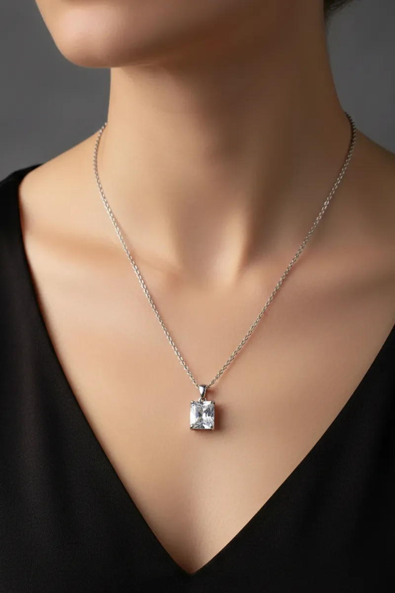 Square Stone Pendant Chain for Women & Girls 013607SIL18INC