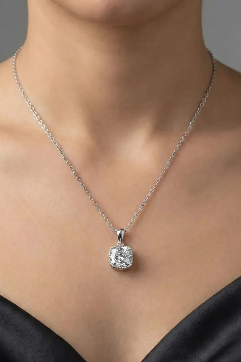 Cushion Cut Pendant Chain for Women & Girls 013610SIL18INC