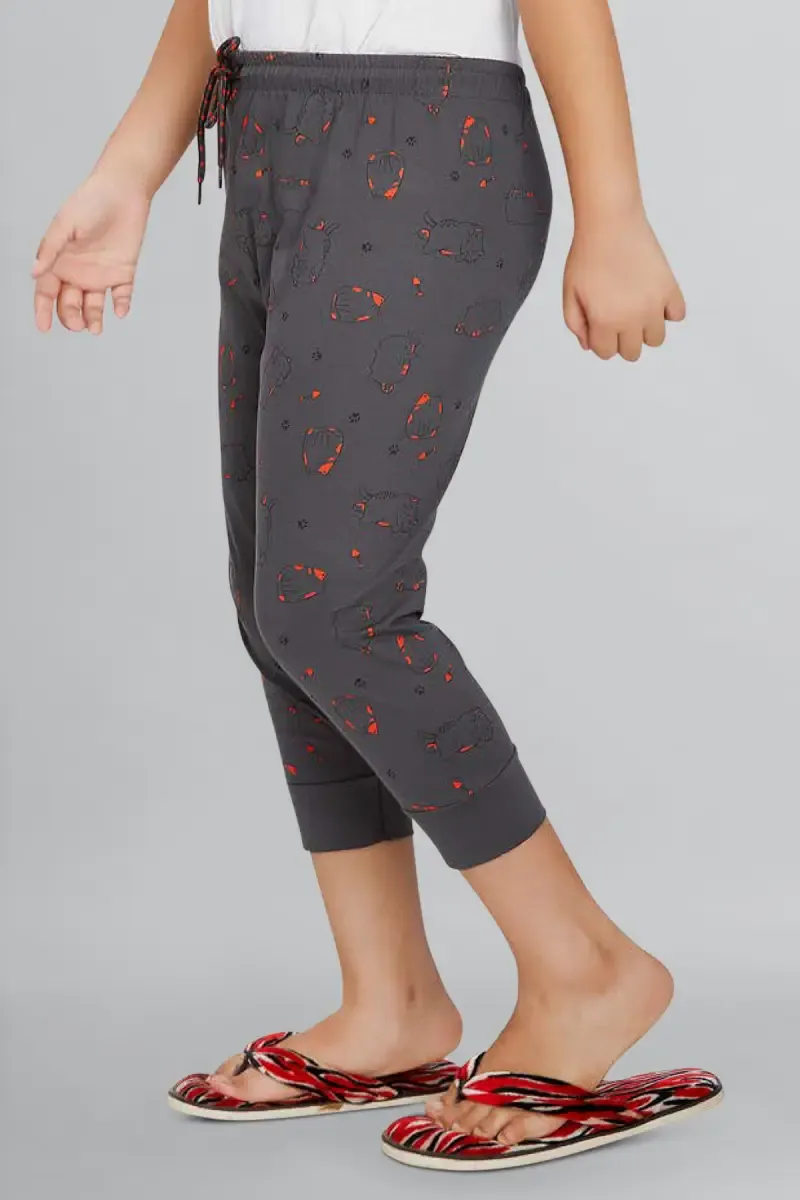 Girl's Cotton Hosiery Printed Capri (2 - 14 Yrs) 013611DARGRE910YRS