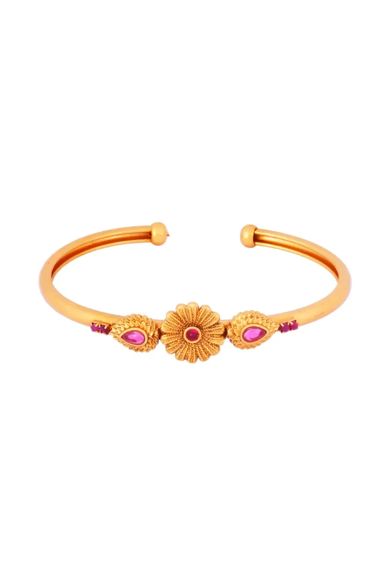 Gold Plated Adjustable Floral Cuff Bracelet for Women