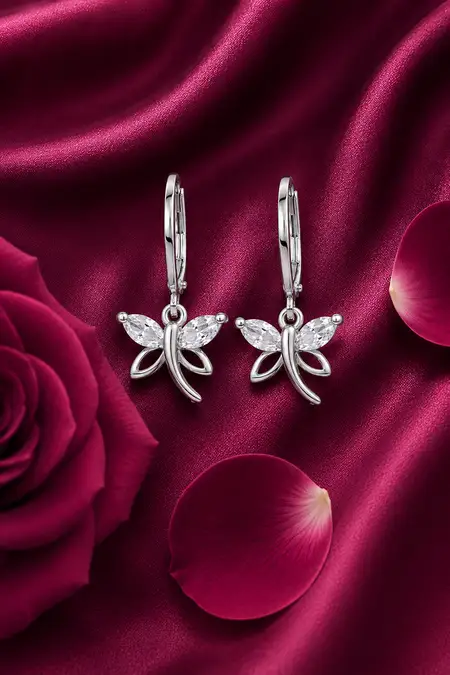 Crystal Dragonfly Dangle Hoop Earrings for Girls & Women