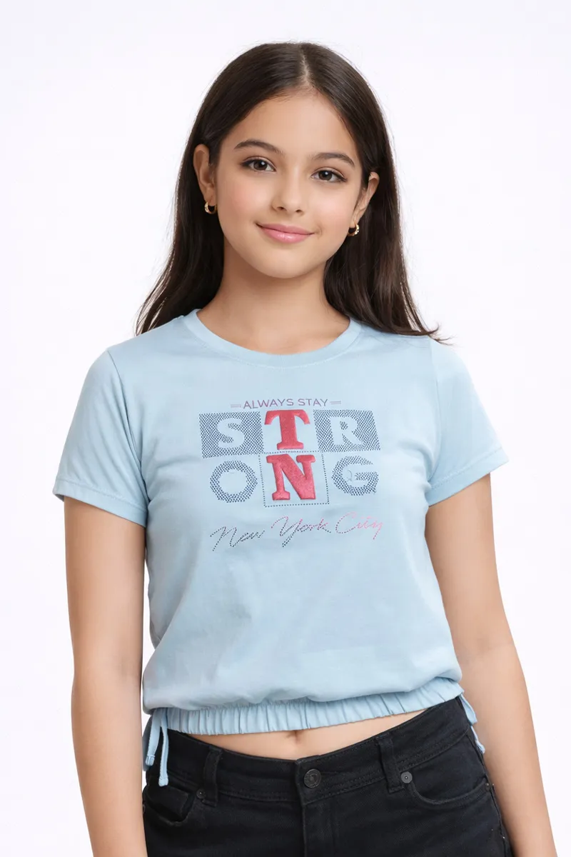 Cotton Typographic Printed Crop T-Shirt for Girl (2 - 12 Yrs)