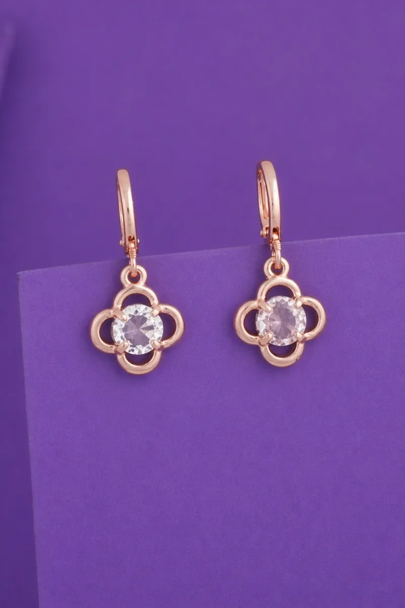 Rose Gold Drop Hoop Earrings for Women