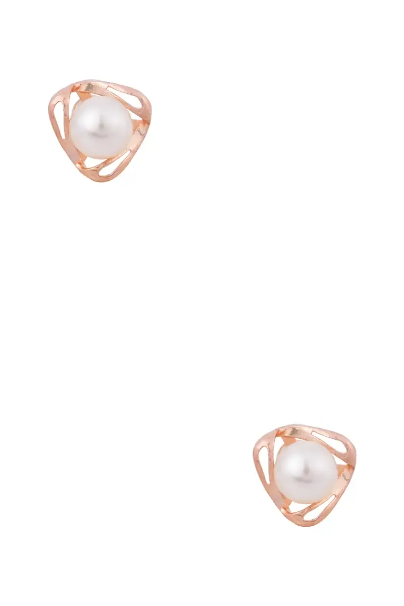 Rose Gold Pearl Stud Earrings for Girls & Women