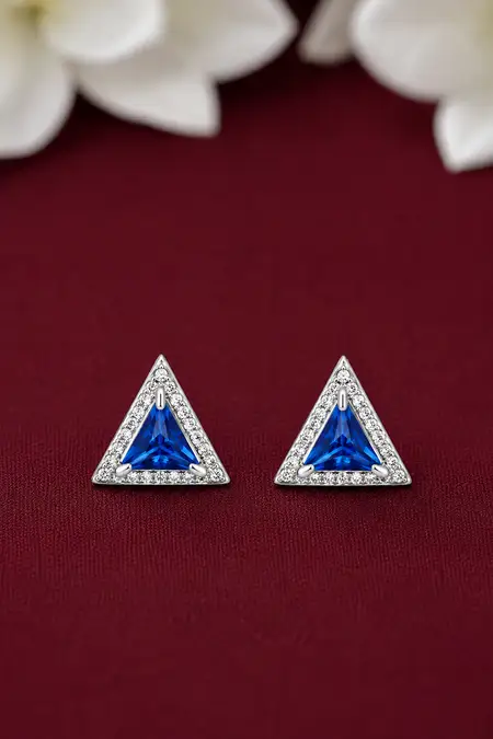 Silver Plated Triangle Shaped Stud Earrings for Girls & Women