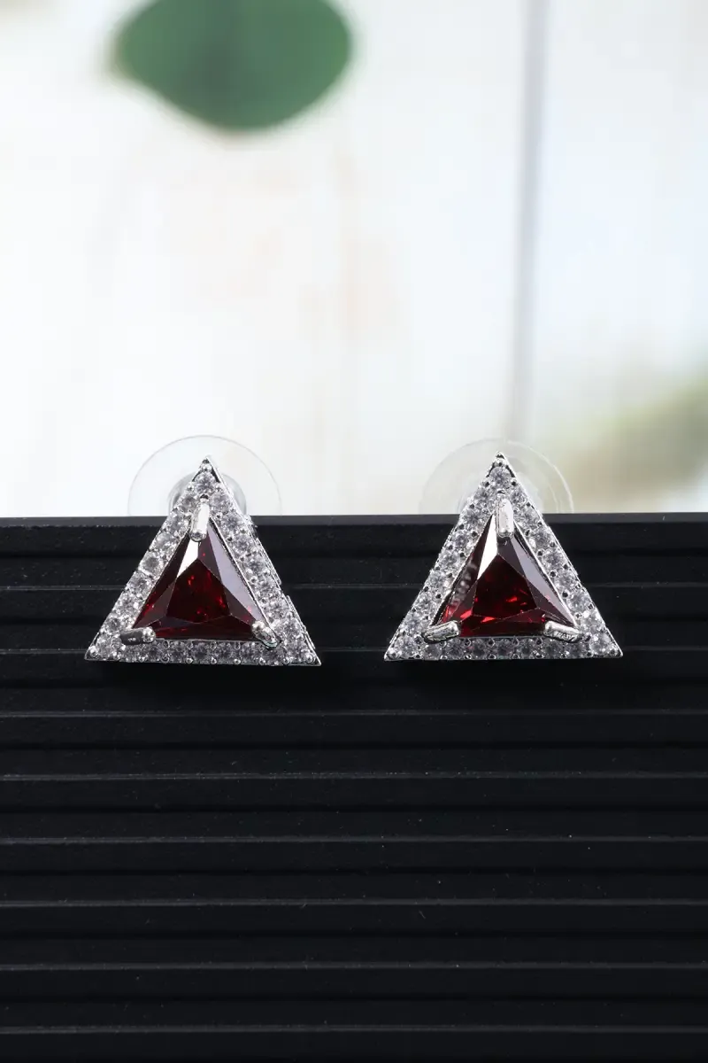 Silver Plated Triangle Shaped Stud Earrings for Girls & Women