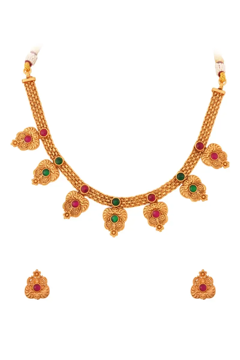 Gold Plated Floral Design Necklace Set for Women