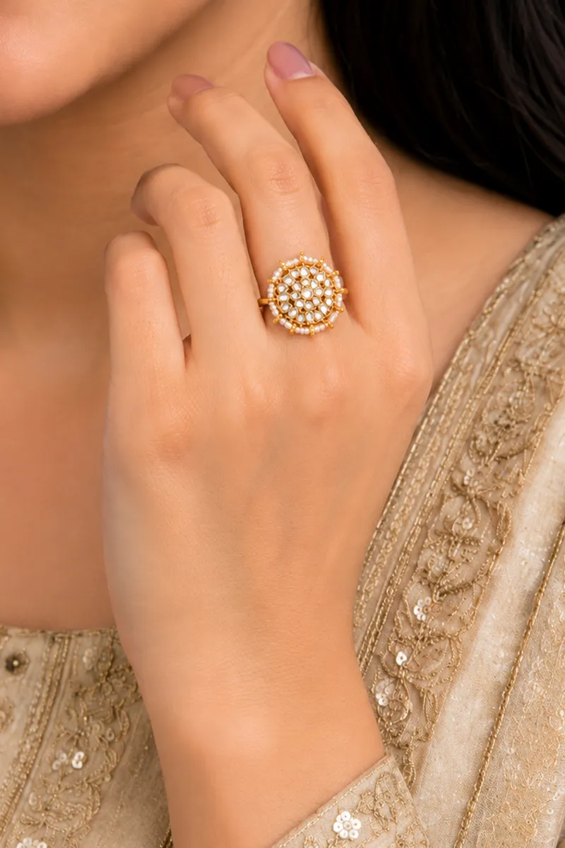 Gold plated Kundan Stone Adjustable Bridal Ring