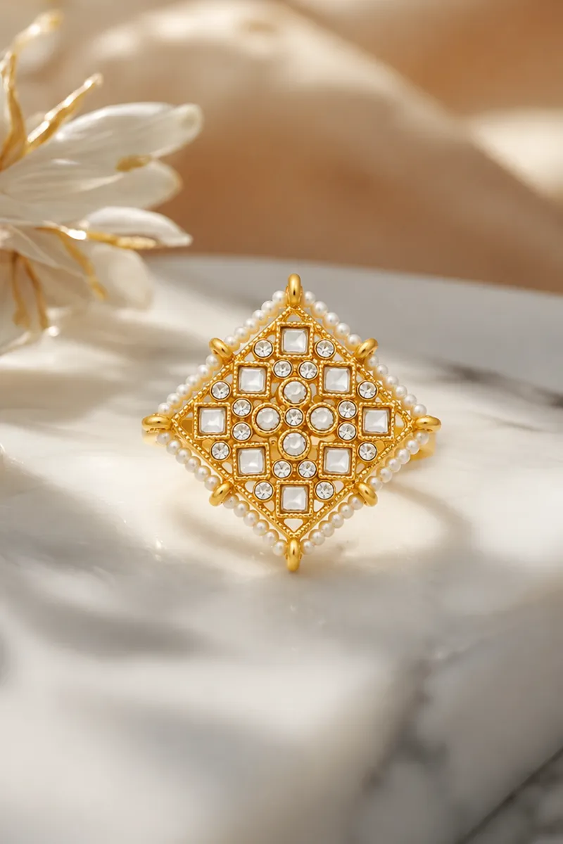 Gold plated Kundan Stone Adjustable Bridal Ring