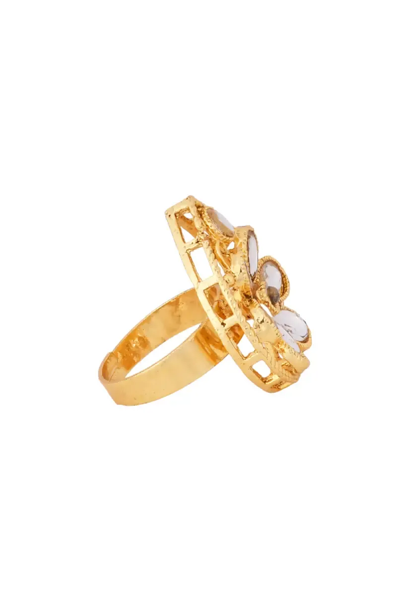 Traditional Gold Plated Floral Adjustable Ring for Women and Girls