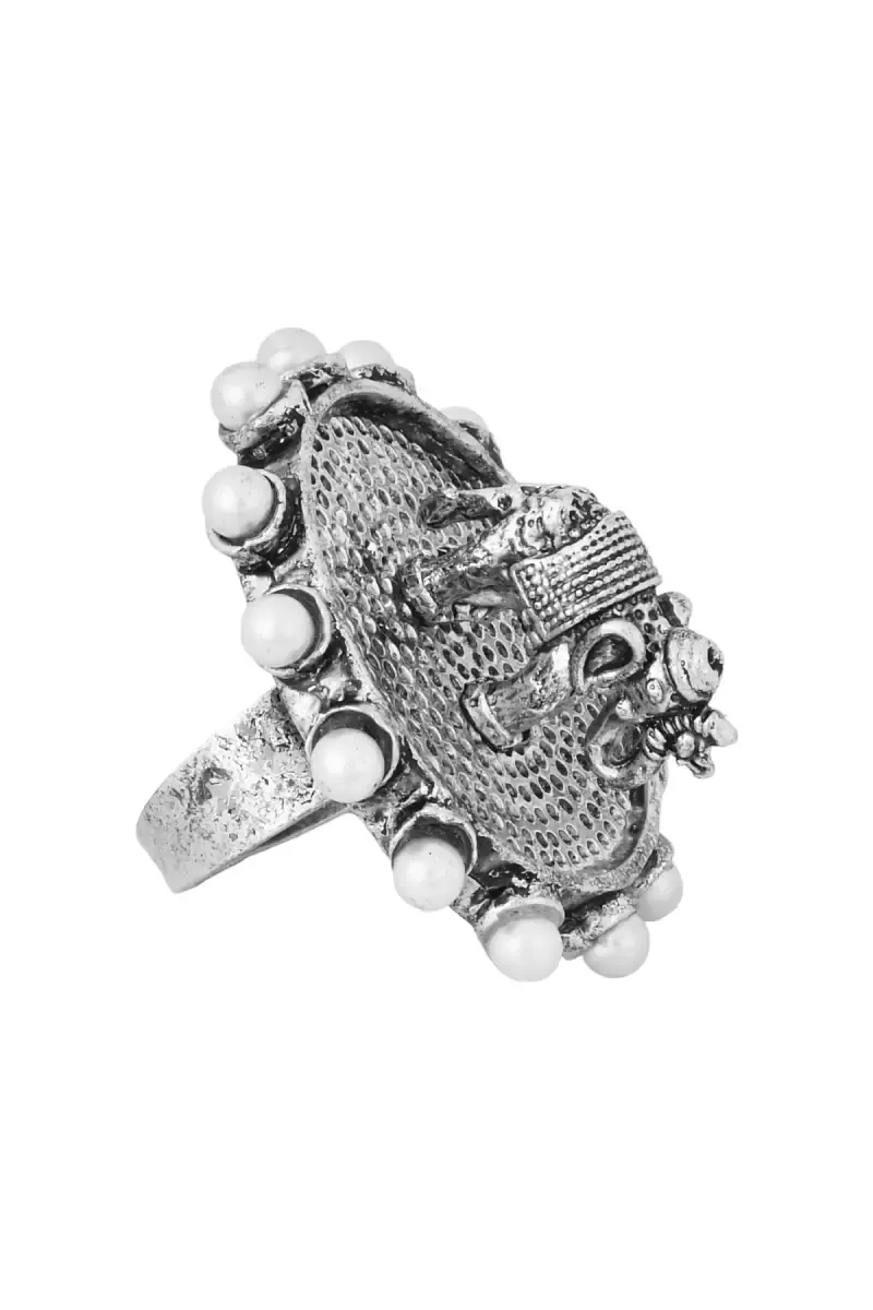 Oxidized Silver Elephant Design Adjustable Ring